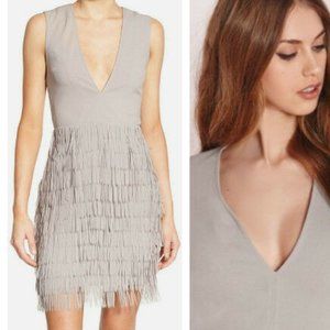 Missguided Fringed Skirt Bodycon Sheath Plunging Dress Gray US 6 NWOT